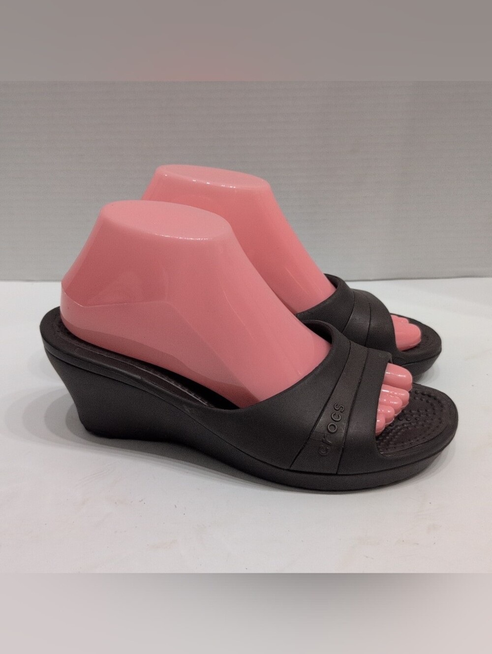 Crocs Sassari Women's 8 Wedge Heels Pumps Sandals Brown Open Toe Slip Ons